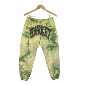 Chinatown Market Tie Dye Sweatpants With Hawaiian Flowers Green/ Yellow Small